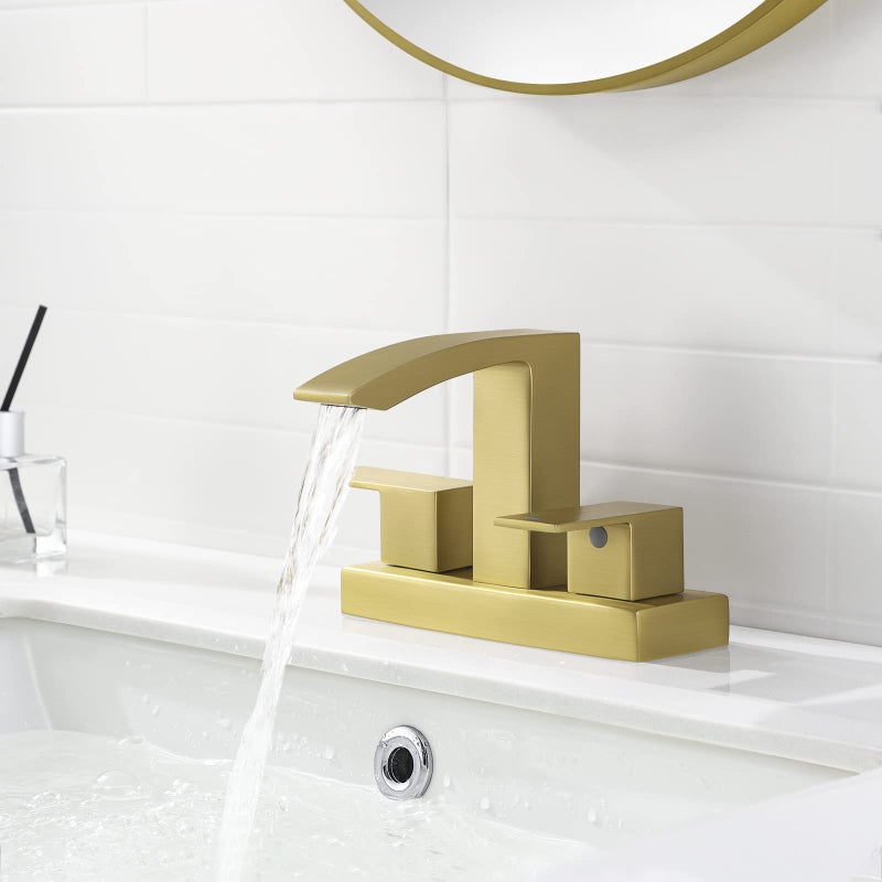 KES Brushed Gold Bathroom Faucet Two Handles 3 Hole 4 Inches Centerset Modern Vanity Brass Faucet, L4101LF-BZ - Image 1